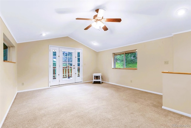 29090 Golf Way, Evergreen, CO 80439 - empty room featuring carpet, ceiling fan, lofted ceiling, and crown molding