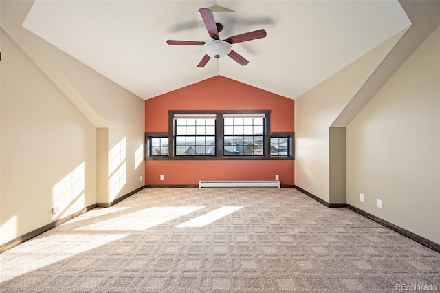 127 Silver Sage Rd, Granby, CO 80446 - bonus room with vaulted ceiling, baseboards, baseboard heating, ceiling fan, and carpet floors