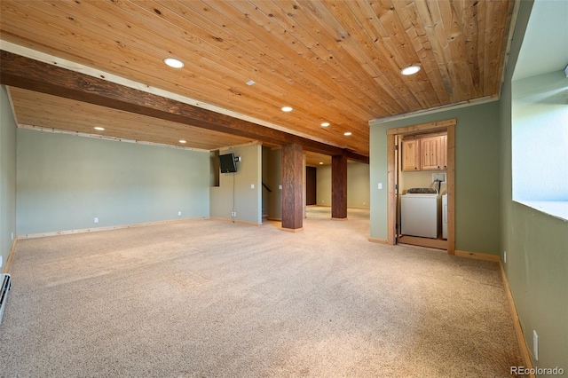 127 Silver Sage Rd, Granby, CO 80446 - spare room featuring wood ceiling, washer / dryer, light colored carpet, and recessed lighting