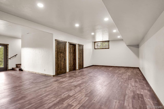 4513 County Road 323, Westcliffe, CO 81252 - unfurnished living room with wood finished floors, recessed lighting, and stairs