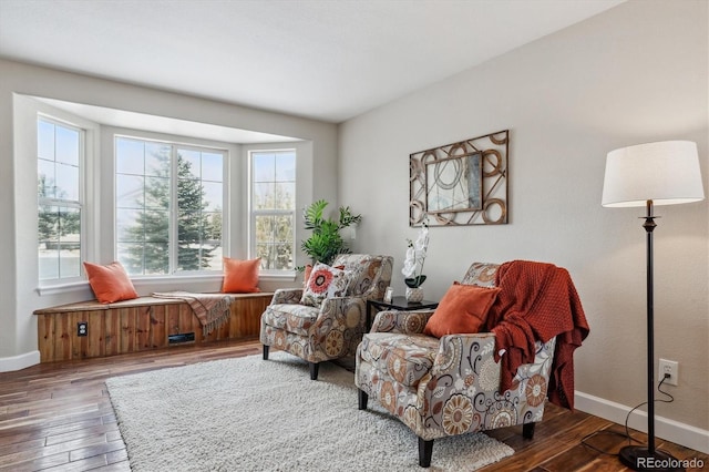 living area with dark hardwood / wood-style floors