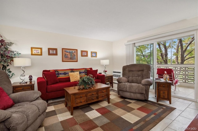 living room featuring tile patterned flooring