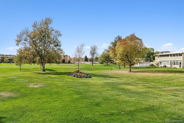 view of property's community featuring a yard