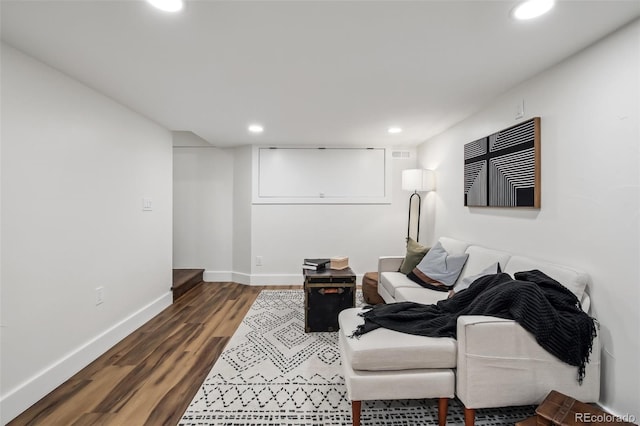 1024 W 8th Ave, Denver, CO 80204 - living area featuring baseboards, wood finished floors, and recessed lighting