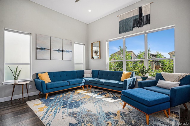 living room with dark wood-type flooring