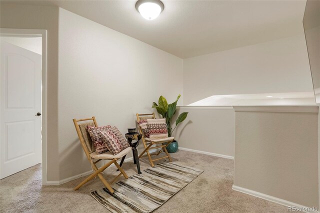 living area with light colored carpet