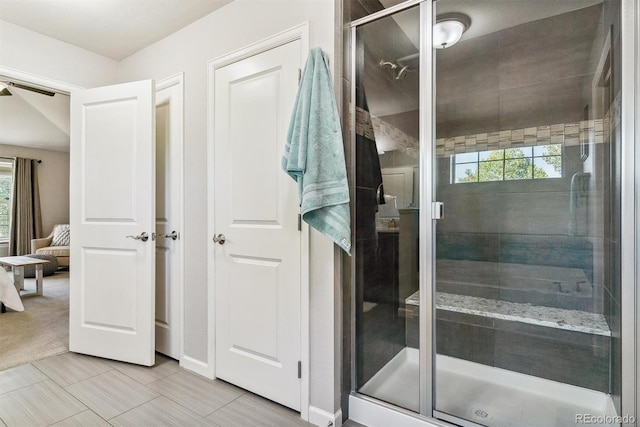 bathroom with a stall shower