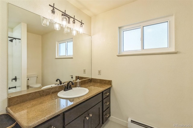 3730 Applewood St, Grand Junction, CO 81506 - full bath with toilet, a baseboard radiator, vanity, and a shower with curtain