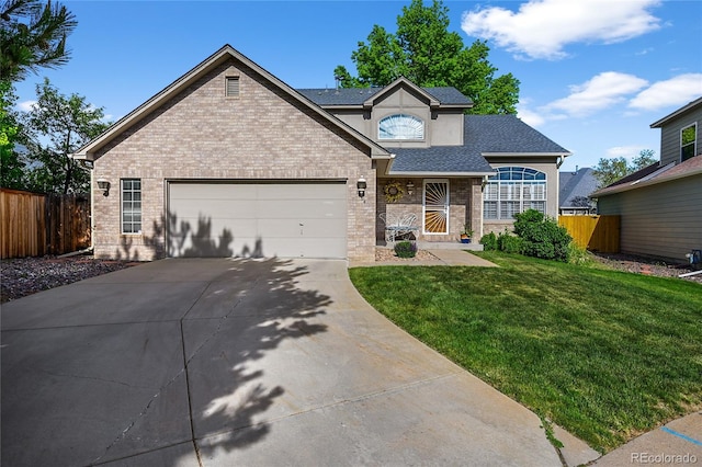6454 S Nelson Way, Littleton, CO 80127 - traditional home with concrete driveway, brick siding, roof with shingles, and a garage