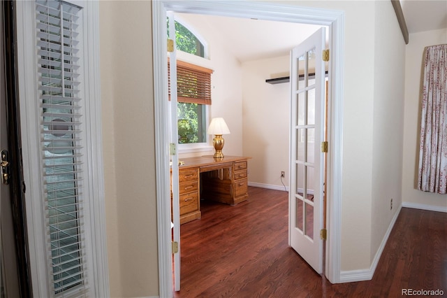 16873 Boreas Ct, Parker, CO 80134 - hall with dark wood-style flooring and baseboards