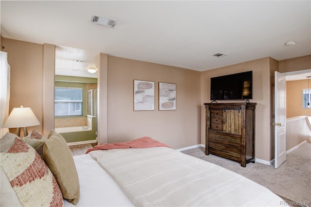 carpeted bedroom featuring multiple windows, baseboards, and visible vents
