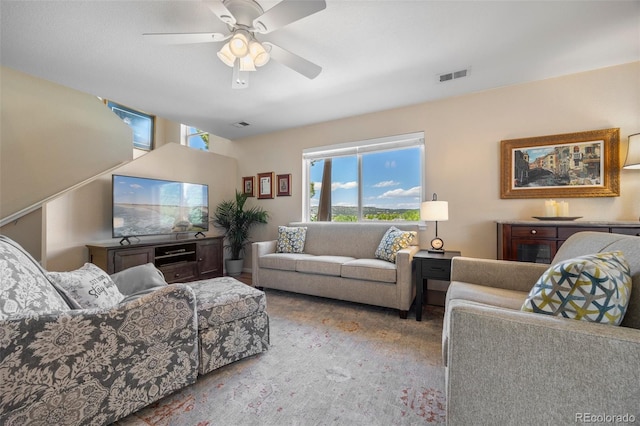 4194 Beautiful Cir, Castle Rock, CO 80109 - living area featuring a ceiling fan
