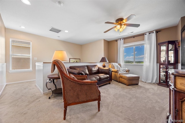 4194 Beautiful Cir, Castle Rock, CO 80109 - living room with light carpet, a ceiling fan, recessed lighting, and baseboards