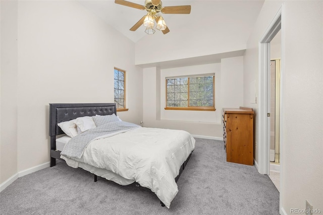 6868 Johnson St, Arvada, CO 80004 - bedroom featuring carpet flooring, baseboards, a ceiling fan, and high vaulted ceiling