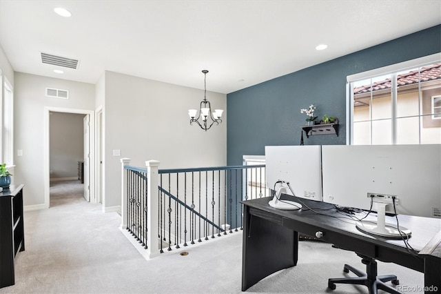 9311 E 5th Ave, Denver, CO 80230 - carpeted home office featuring recessed lighting and a chandelier
