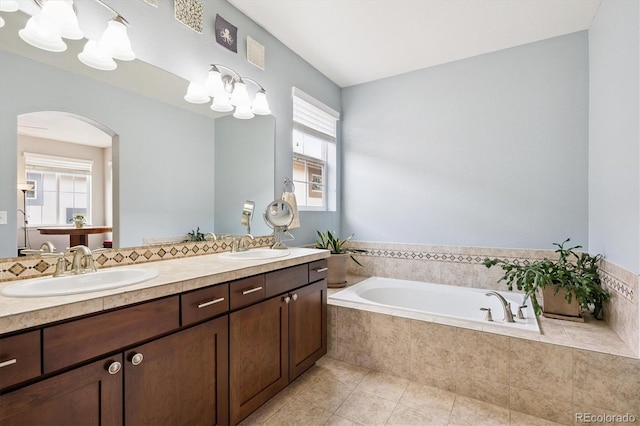 9311 E 5th Ave, Denver, CO 80230 - full bath with a bath, double vanity, and tile patterned floors