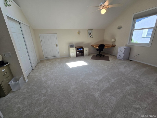 7290 S Cook Cir, Centennial, CO 80122 - unfurnished office featuring lofted ceiling, carpet, and ceiling fan