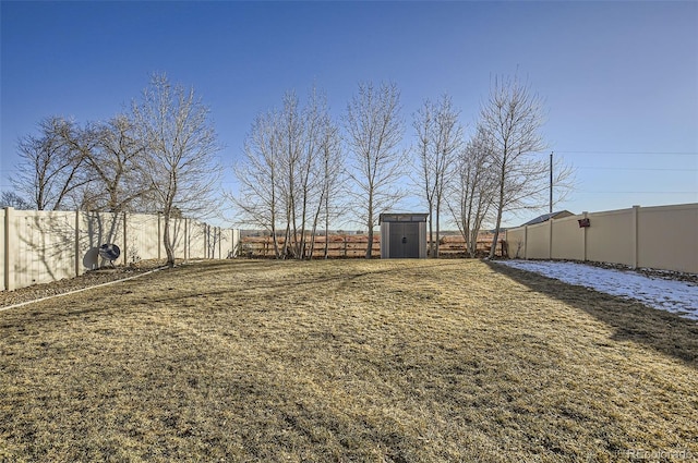 view of yard with a storage unit