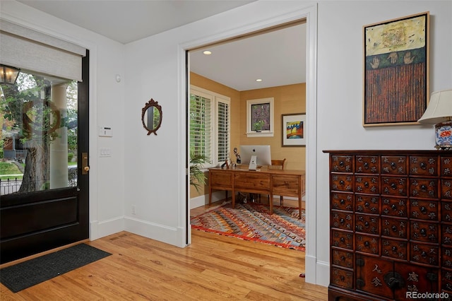 535 N High St, Denver, CO 80218 - foyer featuring wood finished floors, plenty of natural light, baseboards, and recessed lighting
