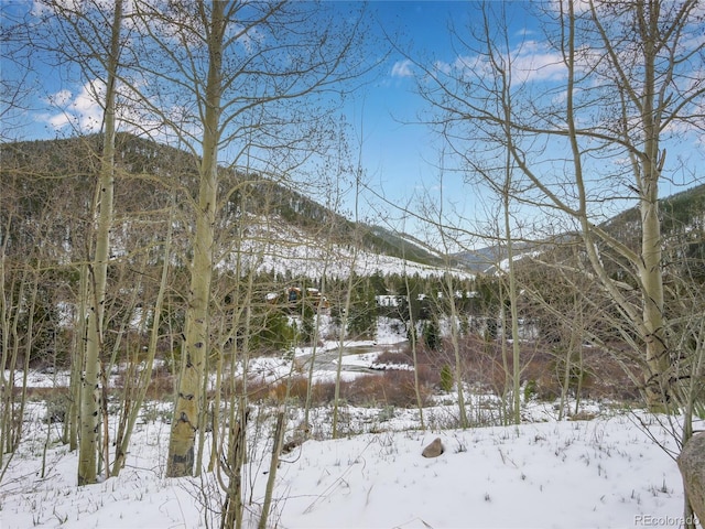 view of snow covered land with a mountain view