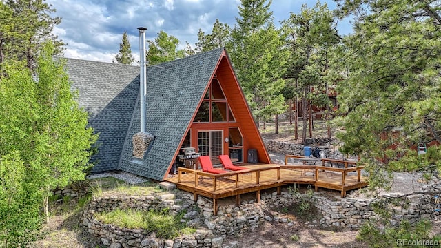 16495 Mt Princeton Rd, Buena Vista, CO 81211 - back of property featuring a shingled roof and a deck