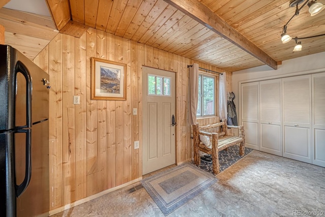16495 Mt Princeton Rd, Buena Vista, CO 81211 - foyer entrance featuring wooden ceiling with exposed beams and wooden walls