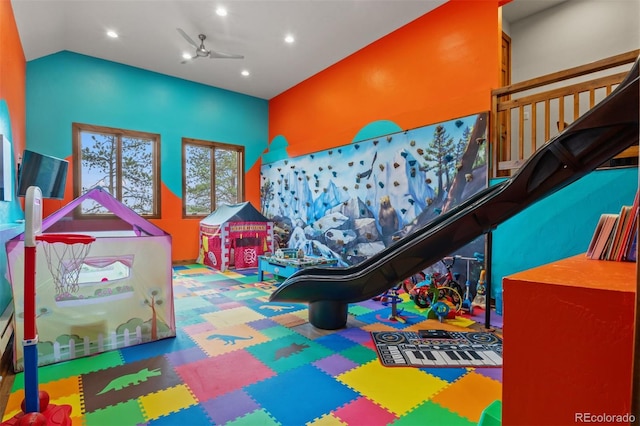 game room featuring ceiling fan