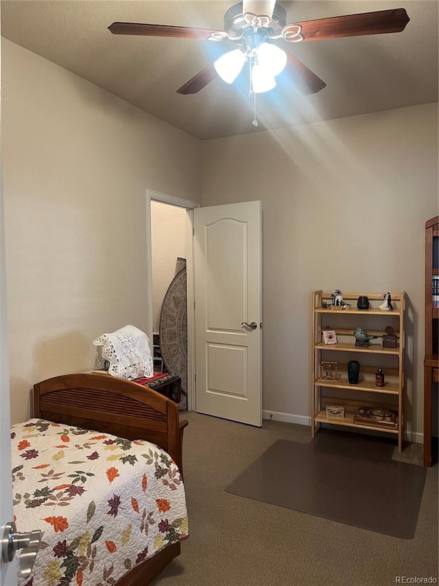 bedroom featuring carpet floors and ceiling fan