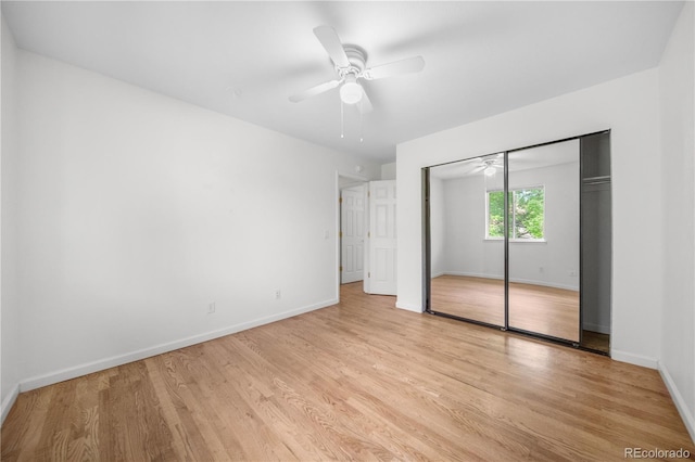 19398 E Eastman Pl, Aurora, CO 80013 - unfurnished bedroom featuring light wood finished floors, baseboards, a closet, and ceiling fan
