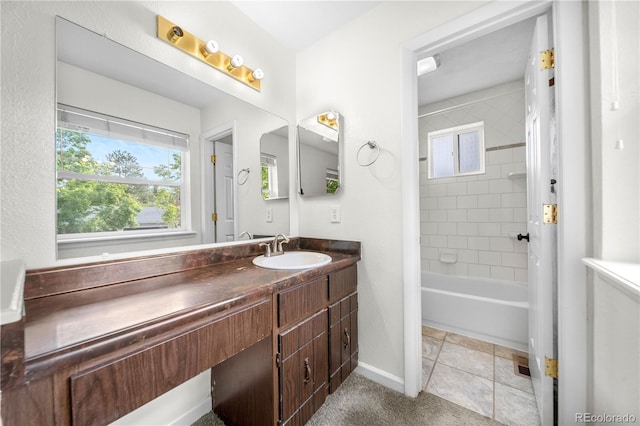 19398 E Eastman Pl, Aurora, CO 80013 - bathroom featuring vanity, shower / bathtub combination, and baseboards
