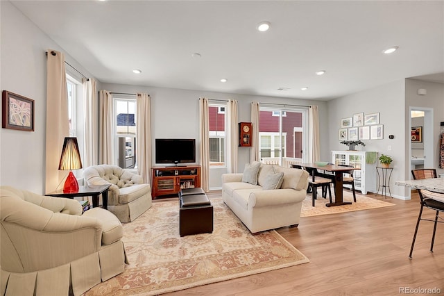 living room with light hardwood / wood-style floors