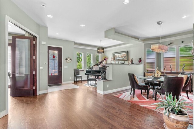 1344 S Saint Paul St, Denver, CO 80210 - dining room with recessed lighting, a chandelier, and wood finished floors