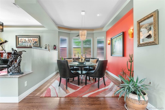 1344 S Saint Paul St, Denver, CO 80210 - dining room with a raised ceiling, wood finished floors, and recessed lighting
