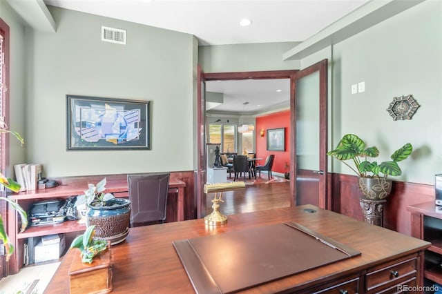 1344 S Saint Paul St, Denver, CO 80210 - office area with wood finished floors and recessed lighting