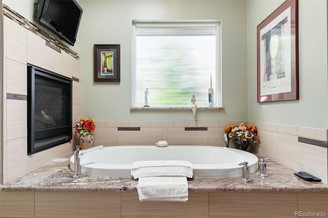 1344 S Saint Paul St, Denver, CO 80210 - bathroom featuring a bath, plenty of natural light, and a fireplace