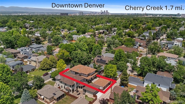 1344 S Saint Paul St, Denver, CO 80210 - aerial view of residential area featuring property parcel outlined