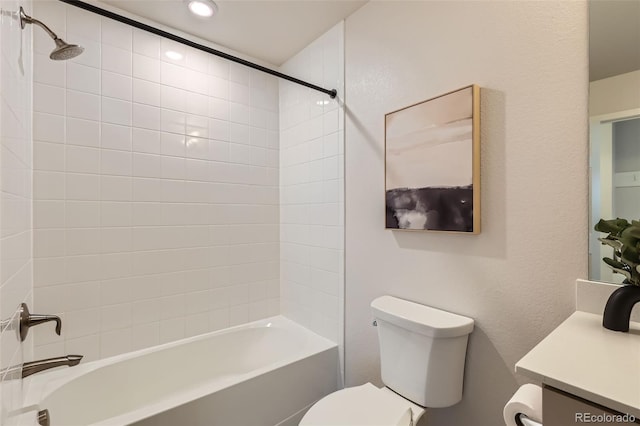 65 Avocet Ct, Longmont, CO 80501 - bathroom with toilet, vanity, washtub / shower combination, and recessed lighting
