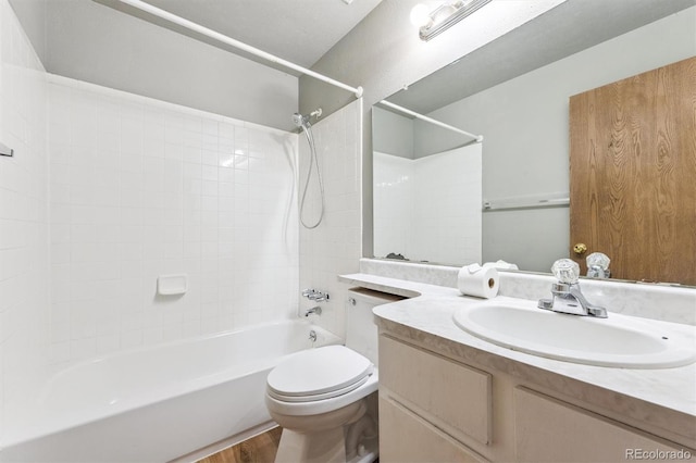 5372 E 108th Pl, Thornton, CO 80233 - full bathroom with washtub / shower combination, vanity, and wood finished floors