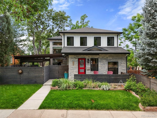 2805 S Sherman St, Englewood, CO 80113 - contemporary house with stone siding and covered porch
