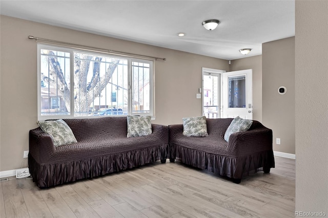 living room with light wood-type flooring