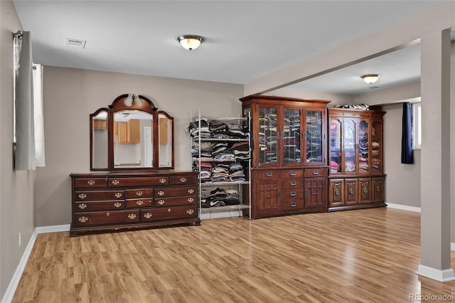 interior space with light hardwood / wood-style floors