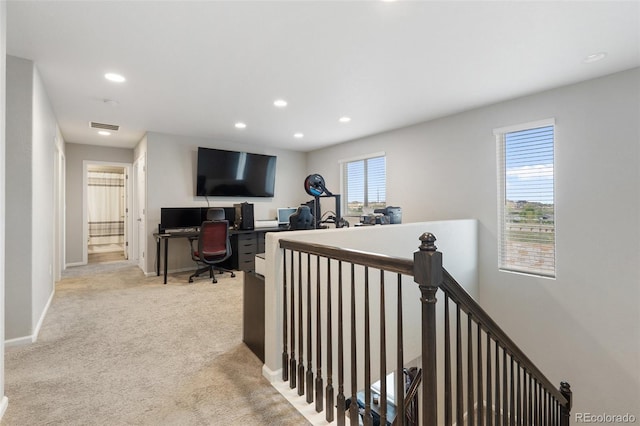 16369 Alberta Dr, Parker, CO 80134 - hallway featuring recessed lighting, a desk, an upstairs landing, baseboards, and carpet floors