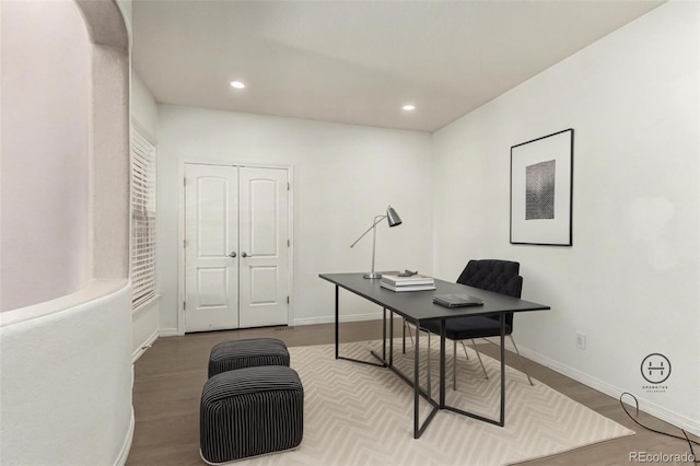 home office featuring hardwood / wood-style flooring