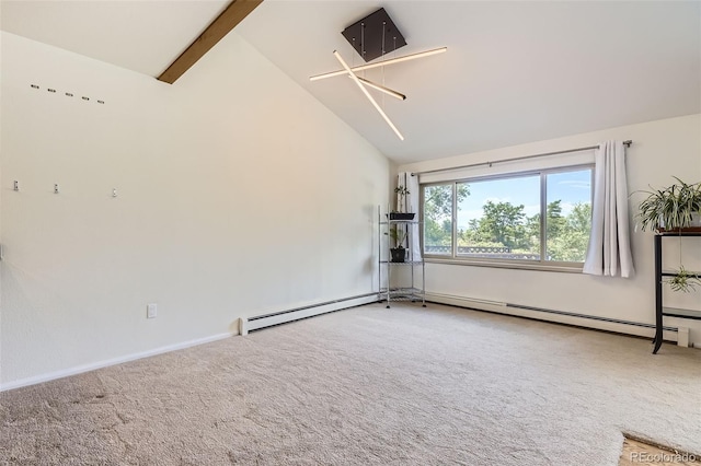 8414 S Otis St, Littleton, CO 80128 - empty room featuring lofted ceiling, carpet floors, and a baseboard radiator