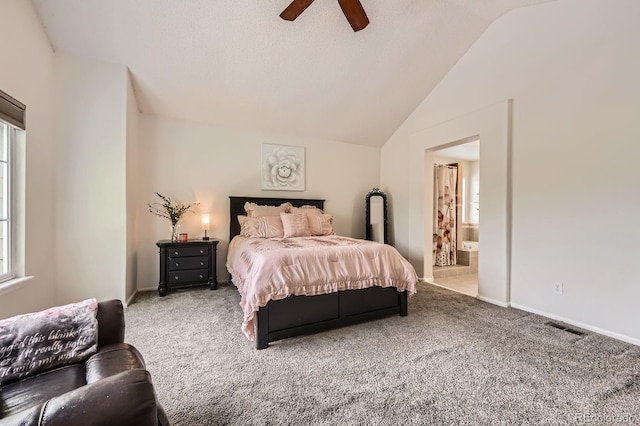 5133 E Essex Ave, Castle Rock, CO 80104 - bedroom featuring vaulted ceiling, carpet, multiple windows, and a ceiling fan