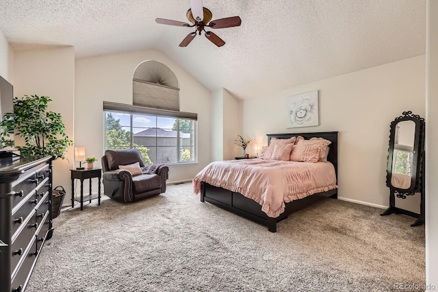 5133 E Essex Ave, Castle Rock, CO 80104 - carpeted bedroom featuring a textured ceiling, ceiling fan, and high vaulted ceiling