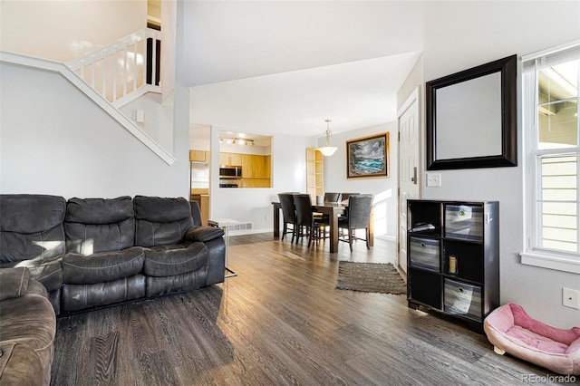 living room with hardwood / wood-style floors