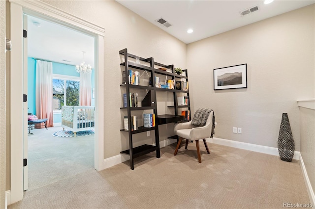 4193 W 99th Ct, Westminster, CO 80031 - home office with carpet floors, a chandelier, baseboards, and recessed lighting