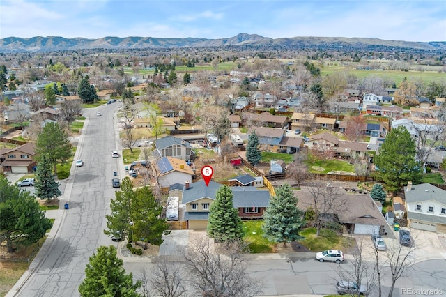 aerial view with a mountain view and a residential view