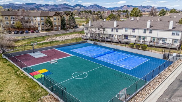 5316 S Jellison St, Littleton, CO 80123 - view of basketball court with a tennis court, a mountain view, and a residential view